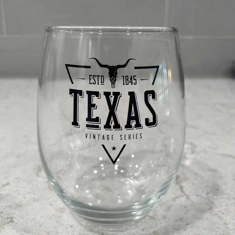 TEXAS ESTd 1845 Vintage Series 18oz Stemless Wine Glass Longhorn Star State Home